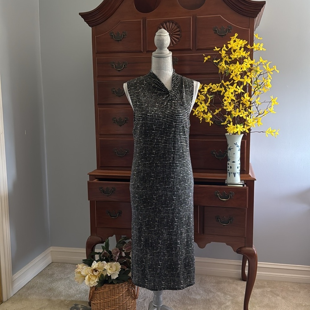 Tory Burch Black and Cream Sleeveless Wool Jersey Dress Size Large - Picture 13 of 13